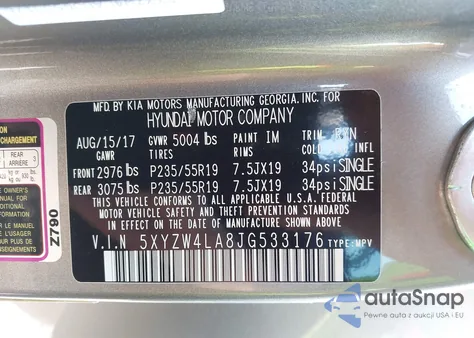 2018 Hyundai Santa Fe Sport 2.0T Ultimate z USA, uszkodzony, nr VIN 5XYZW4LA8JG533176